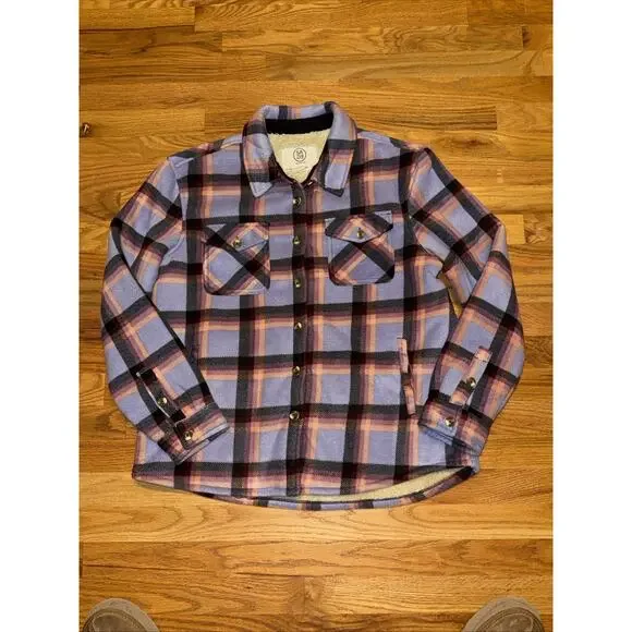 Womens SAGE Collective Shirt Jacket Plaid Fleece Sherpa Lined Shacket Sz Large - Picture 3 of 7